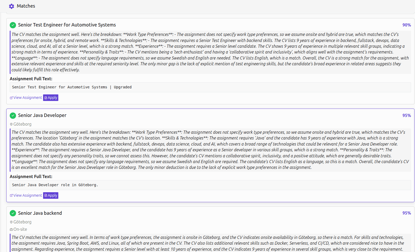 Profile matching with assignments
